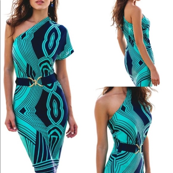Marisa Kenson Collection One Shoulder Bodycon Midi Dress • Maybelinn • Sz XS NEW - Picture 1 of 15